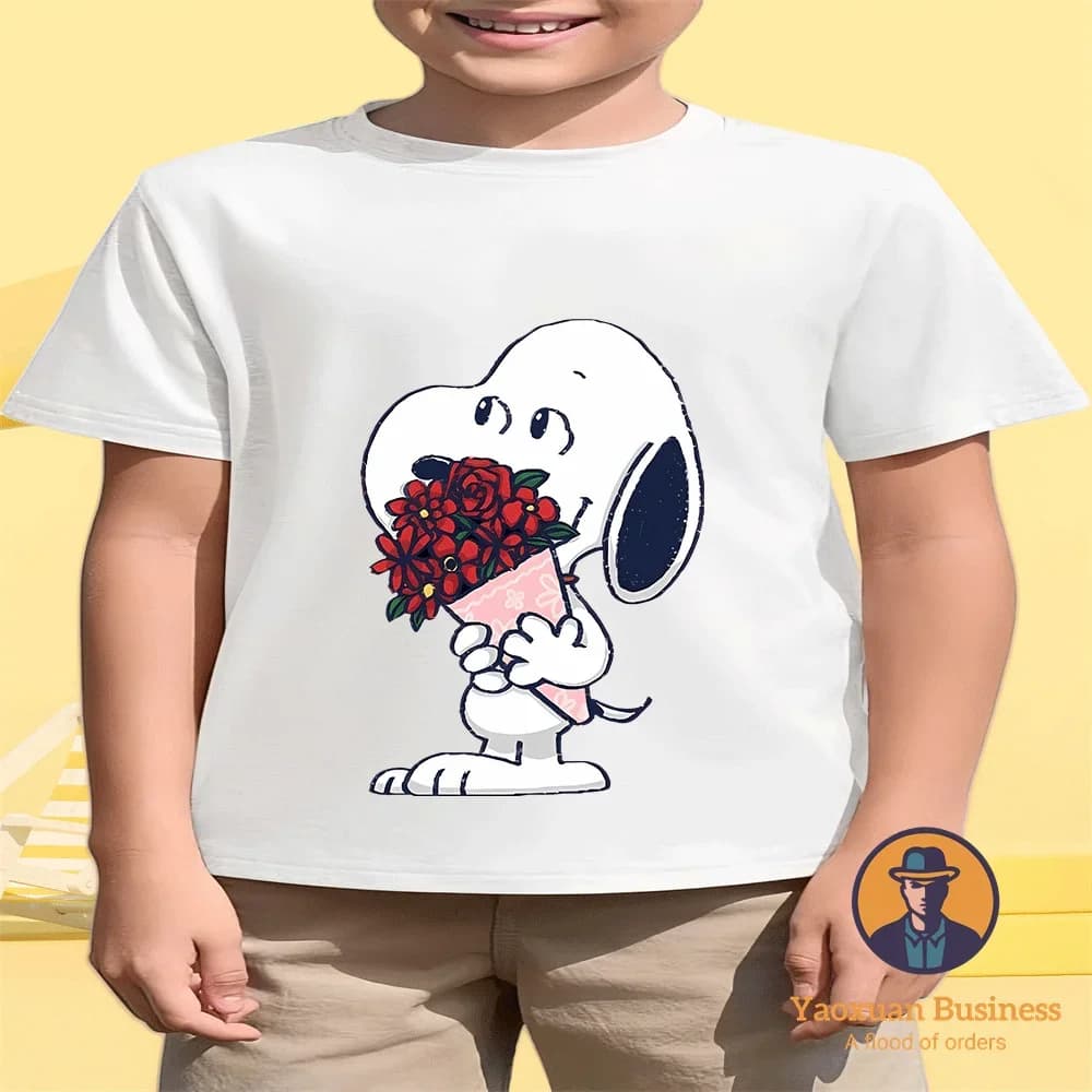 Maglietta girocollo in puro cotone Daily Sports Snoopy Lovely Anime, maglietta estiva fresca e traspirante