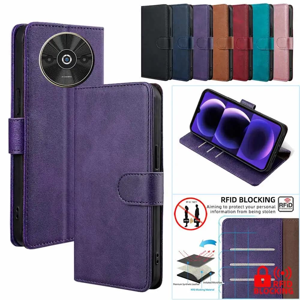 Nuova Custodia a Portafoglio in Pelle PU con Chiusura Magnetica per Redmi A5 A4 A3 Pro A3X A2 A1 Redmi Note 9 Pro Max 9S 9C, Cover Flip con Protezione RFID