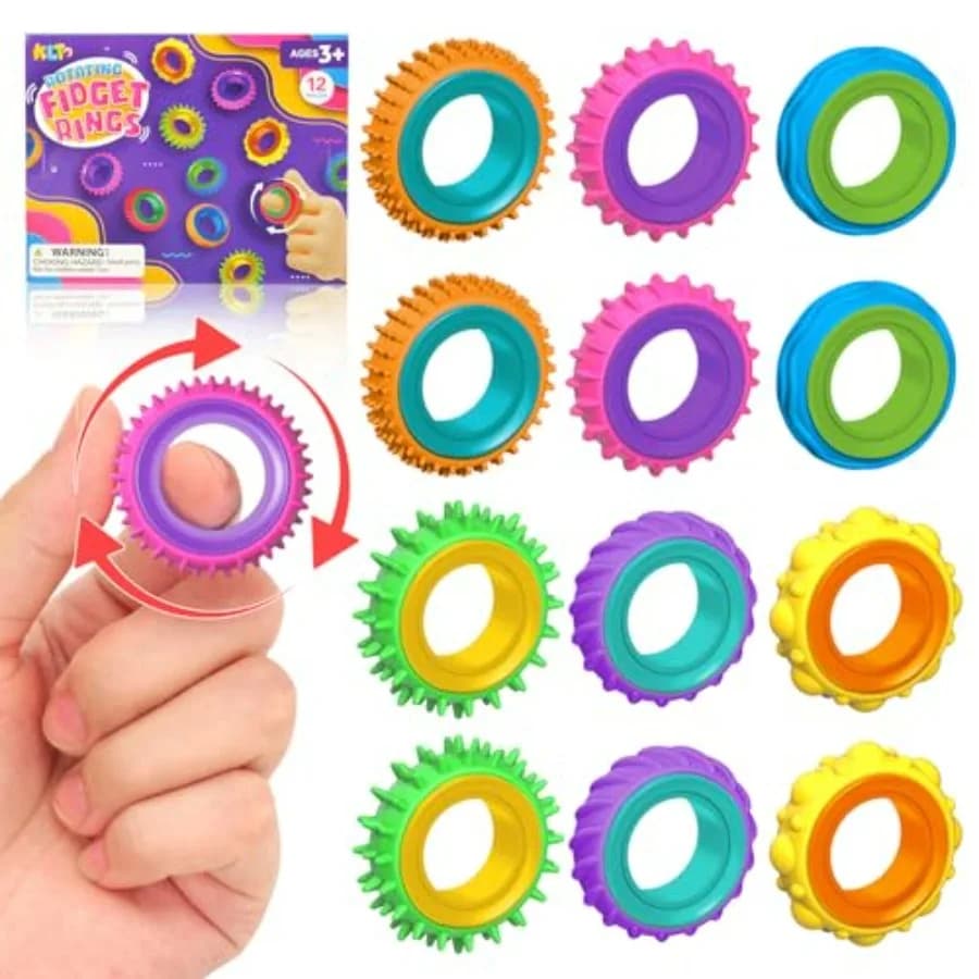 Anelli Sensoriali Antistress: Set da 12 Anelli Girevoli - Giocattoli Sensoriali per Calmare l'Autismo - Divertenti Fidget Toys per Studenti