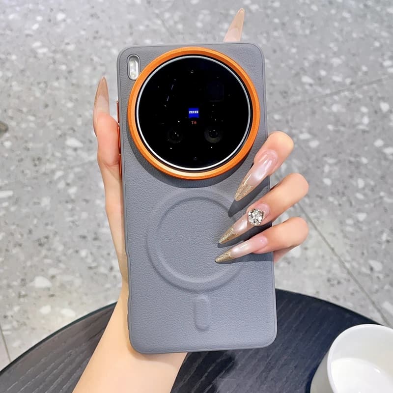 For VIVO X300 Pro X300 Ultra Vegan Leather Phone Case Magnetic Wireless Charger PC Shell Protective Solid Color Back Cover