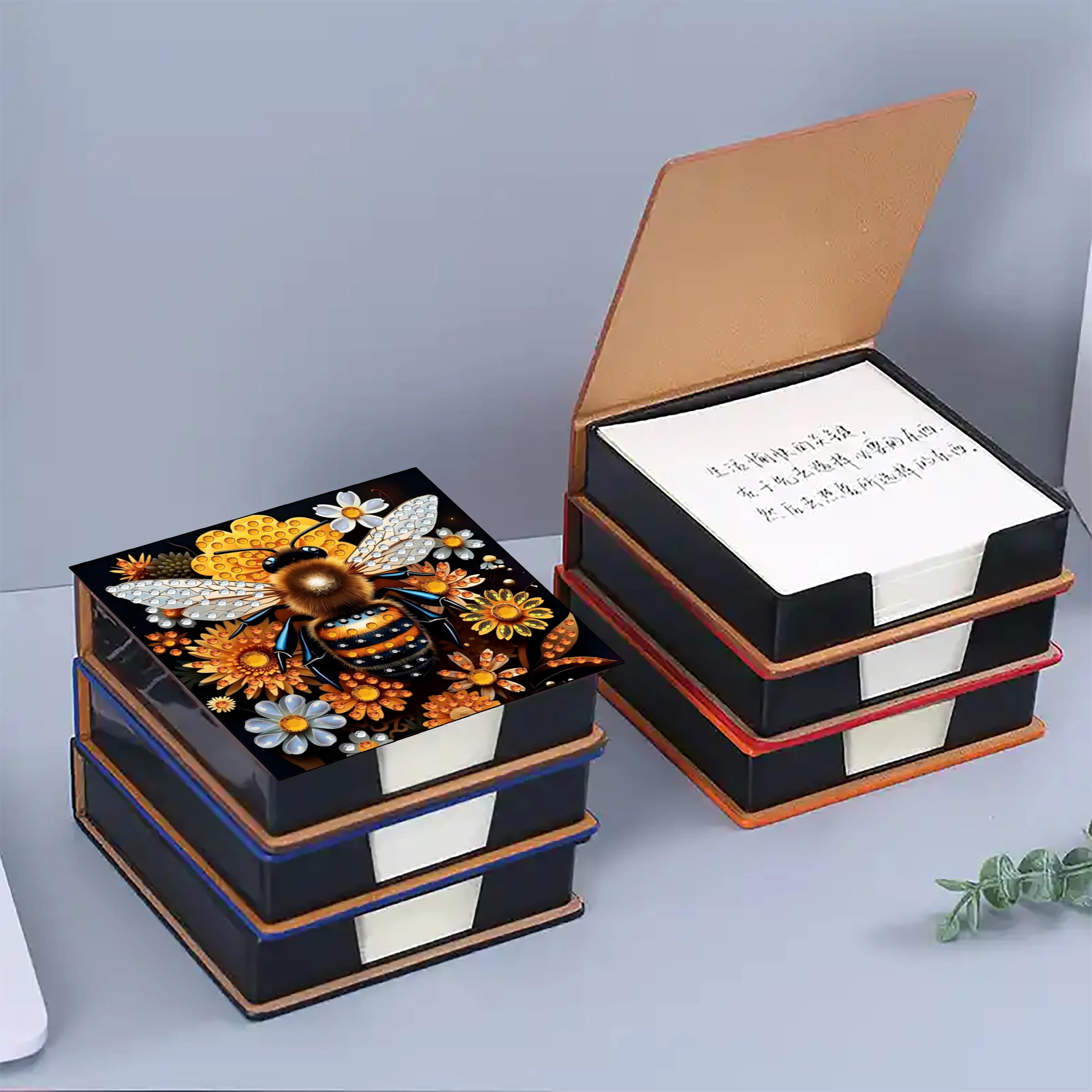 1 design con motivo a farfalla, arte diamante fai da te, pittura con intarsio di strass irregolare, scatola per foglietti adesivi in ecopelle nera - con 160
