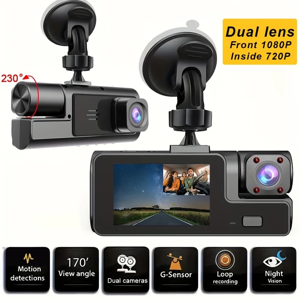 ETYMOOFOX Dual Dash Cam Front 1080P Inside 720P, 170° Wide Angle, Night Vision, 24H Parking Monitor, Loop Recording, G-Sensor