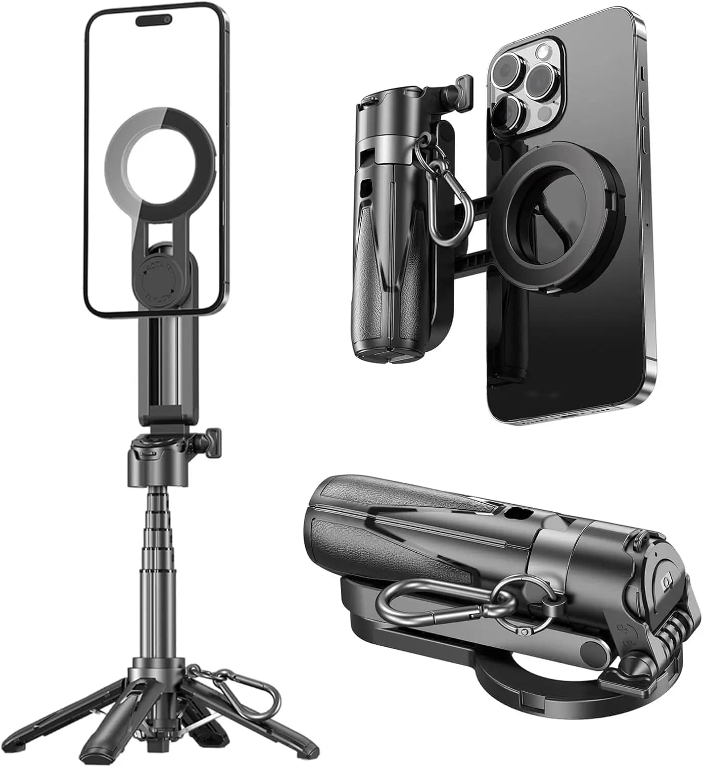 Bastone Selfie Magnetico 4-in-1 con Telecomando Wireless per Fotografia con Telefono, Streaming Live e Viaggi, Nero