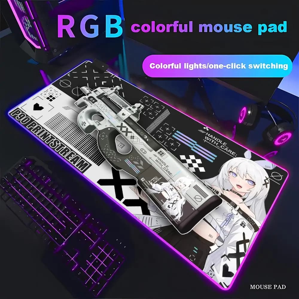 HYBXAXC CS GO Print Stream Design Mouse Pad Animation Games Beautiful RGB Gaming Mouse Pad HD Gamer Large LED Light PC Compute