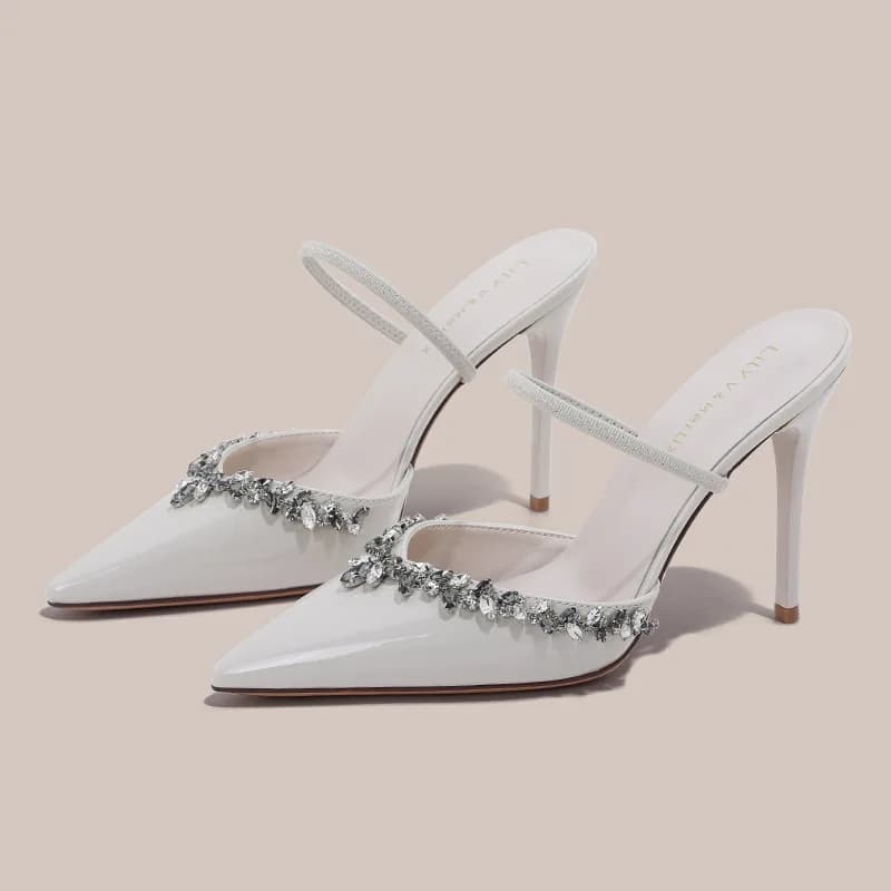 Luxury Rhinestone Decoration Heeled Sandals Women Sexy Patent Leather Pointed Toe Pumps Elegant Party Dress Stiletto Heels