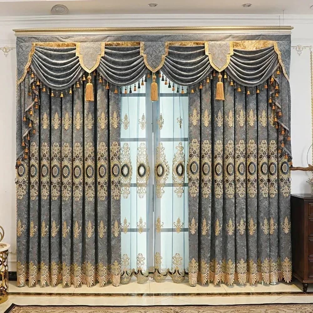 European Style Curtains for Living Room Luxury Light Curtain with Embroidered Wire For Cold Season Customized Window