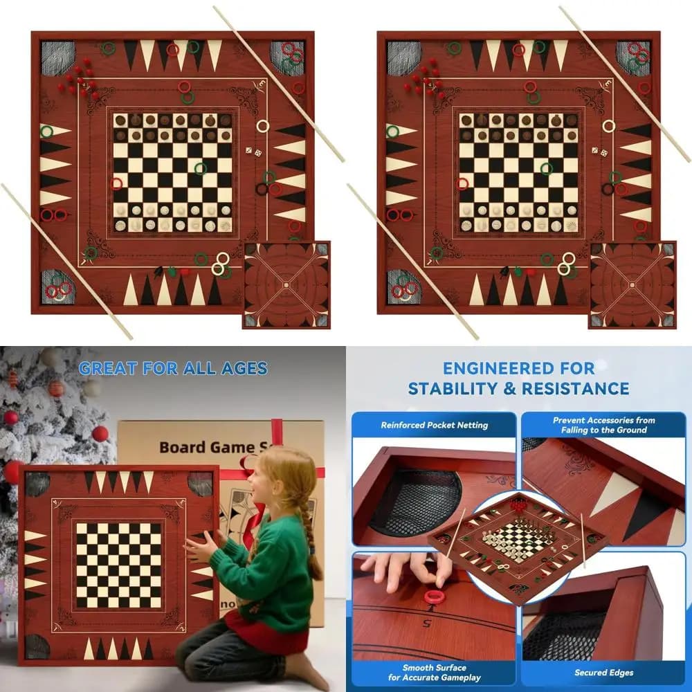 Set da gioco da tavolo All-in-One 27,5 Crokinole, Backgammon e Bowling per divertimento in famiglia e adulti