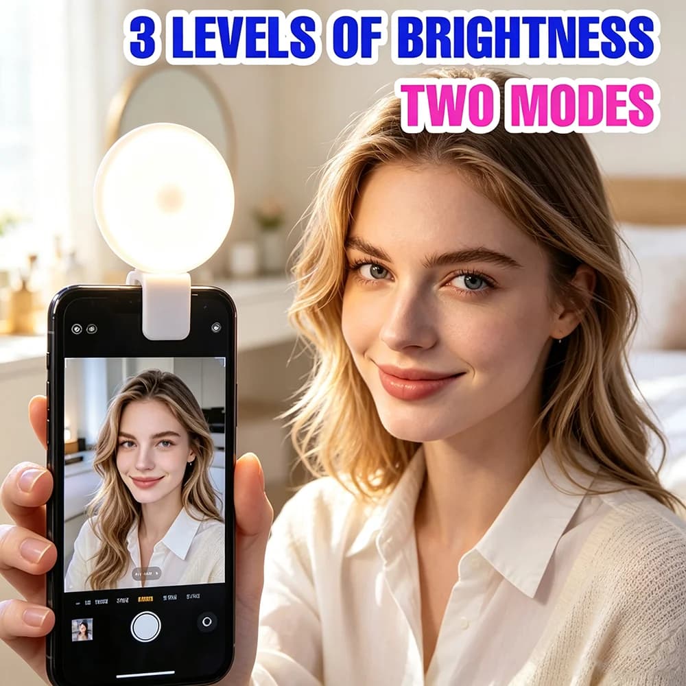 Clip LED Selfie Fill Light 3 Brightness 2 Modes USB Rechargeable Mini Ring Lamp For Mobile Live Vlog Makeup Self Portrait Shoot