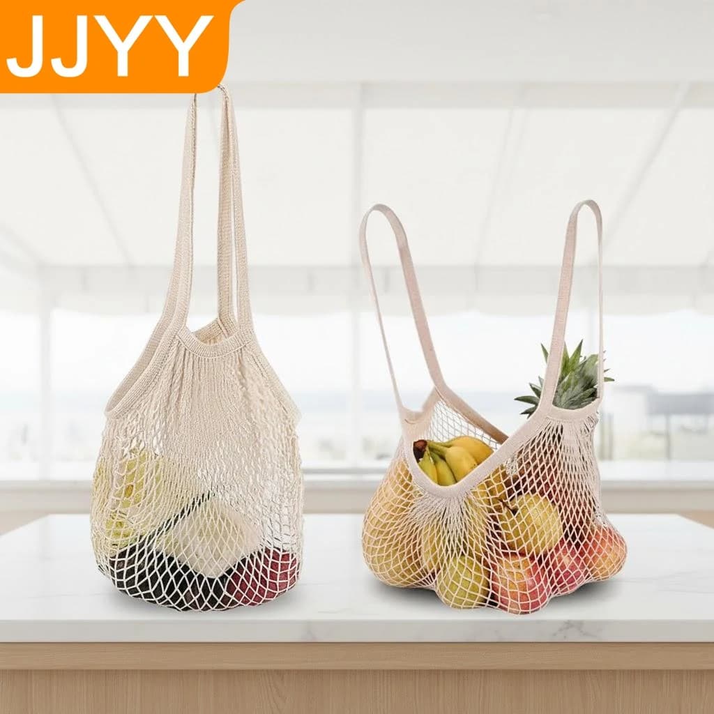 Ecological Network Bag Reusable for Expense, Fruit, Vegetables, Toys, Cotton Bucato Bag with Cordoncino