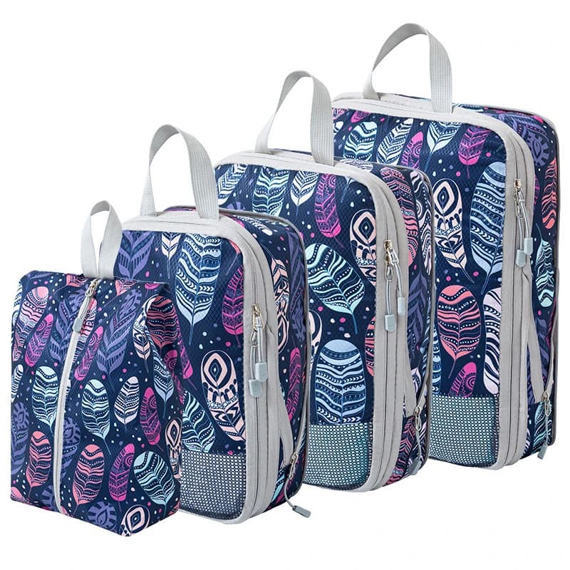 Set di 4 Cubi di Compressione per Viaggio, Organizzatori Impermeabili per Valigie, Borse per Conservazione Vestiti