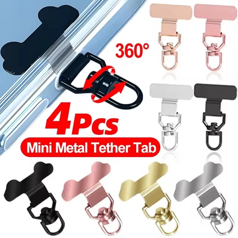 Upgrated 360 Rotatable Stainless Steel Phone Tether Tab Mini Portable Cellphone Lanyard Patch Metal Gasket Hanging Cord Clips