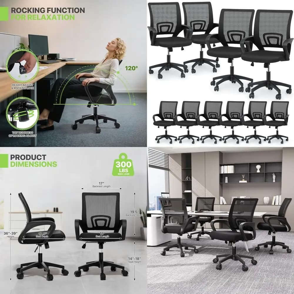 Confezione da 10 sedie da ufficio ergonomiche in rete - Sedie da scrivania girevoli regolabili con supporto lombare per lavoro, studio o gaming, portata massima 300 libbre