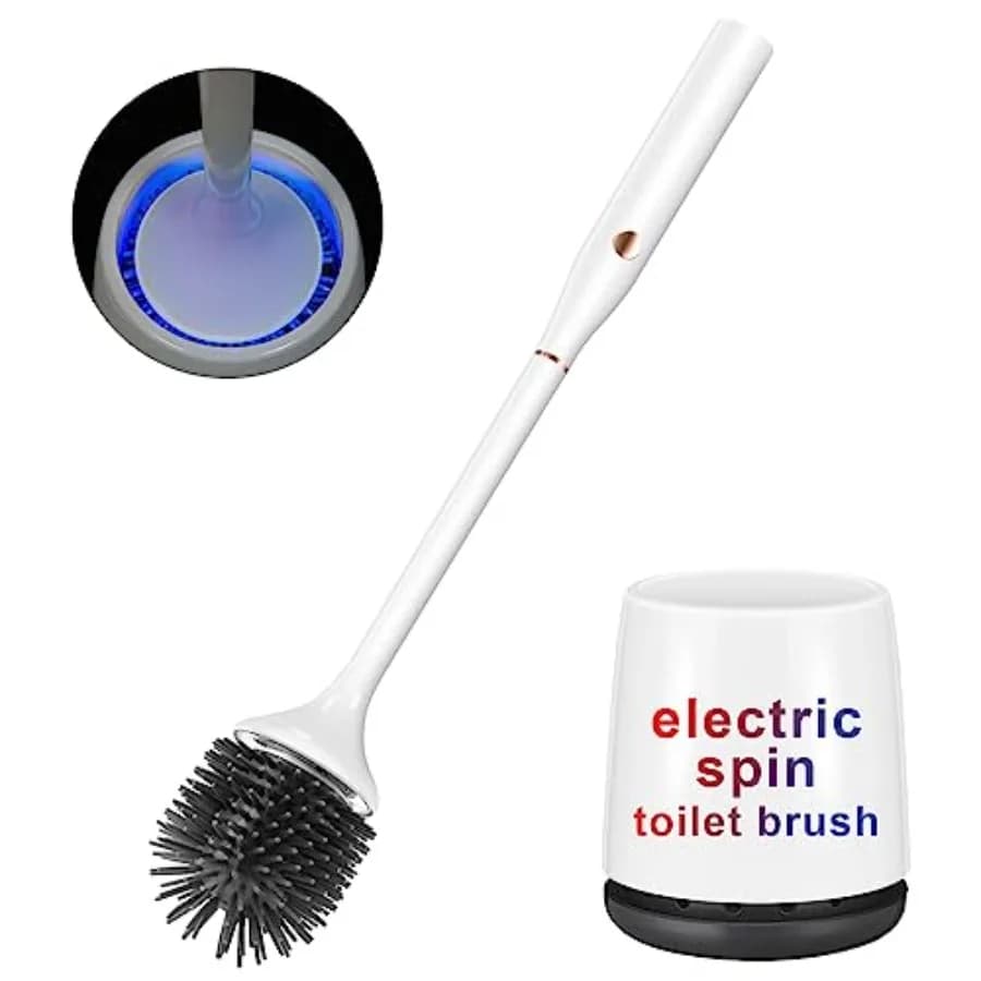 Spazzola Elettrica per WC con Batteria Ricaricabile, Set Spazzola e Supporto in Silicone con Design Ventilato per Pulizia Efficace