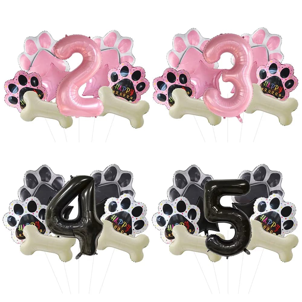 7 pezzi di animali Let's Pawty Dog Cat Paw Palloncino in alluminio da 40 pollici Numero rosa Decorazioni per feste di compleanno Palloncino Baby Shower