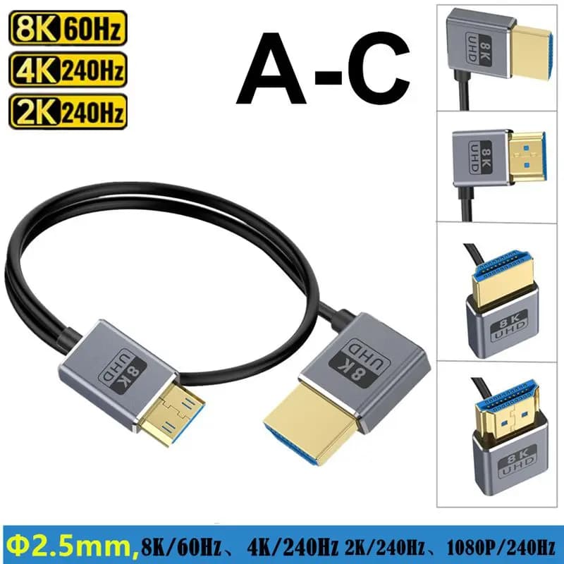 Ultra-Slim Coaxial Cable OD2.5mm Version 2.1, Mini HDMI Compatible with HDMI, HD Cable for Digital Camera 8K@60Hz