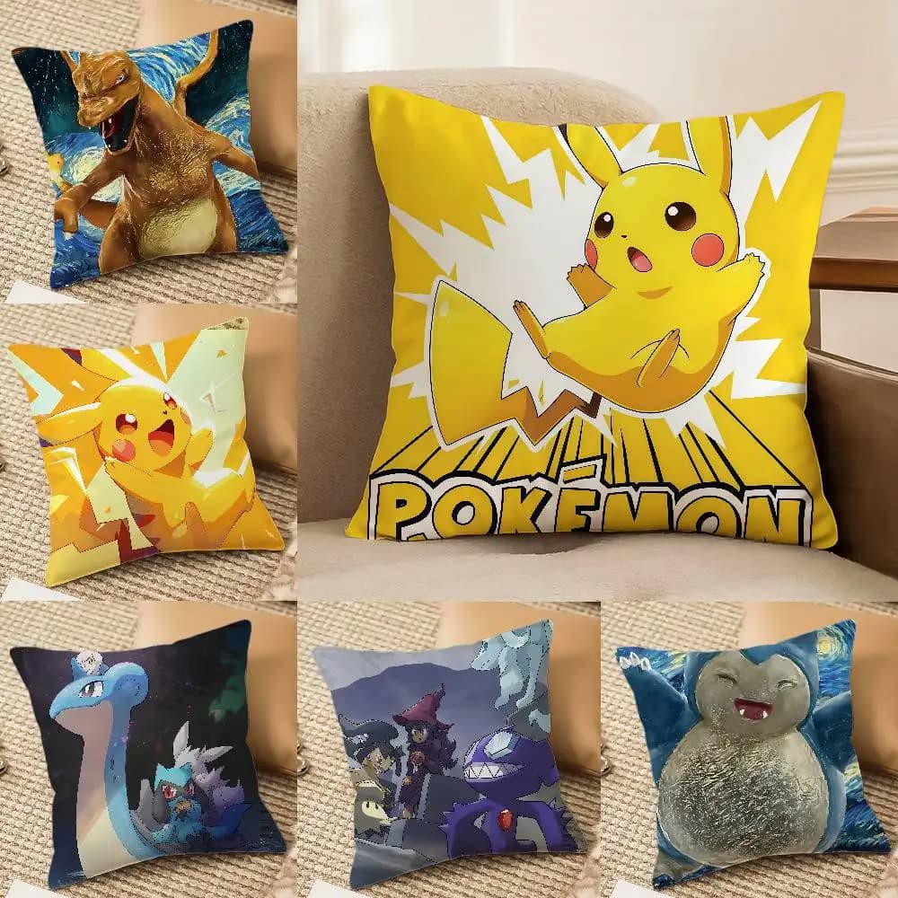 Pokemon Kanto Starters Anime Plush Pillow Cover Soft Short Plush Cushion Cover For Sofa Bedroom Home Decor Gift
