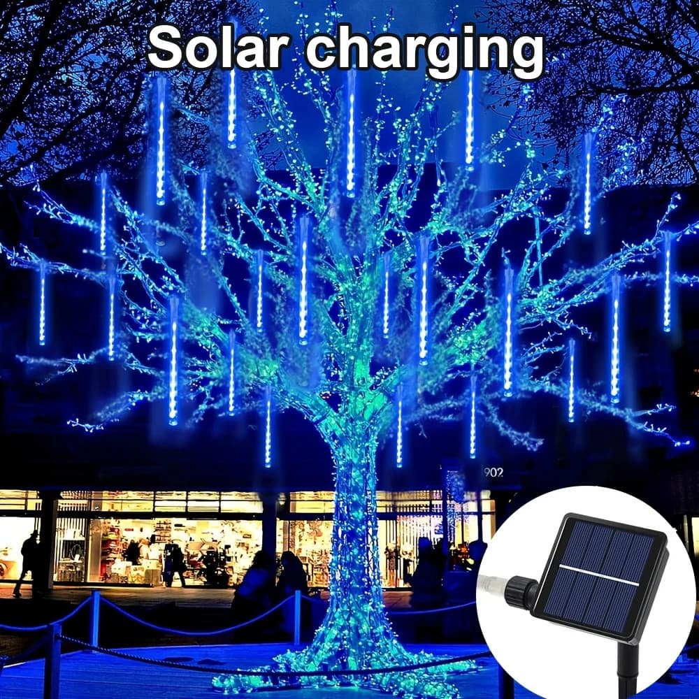 1pc 30CM Luci solari per pioggia di meteoriti, luci per ghiaccioli Luci a pioggia che cadono per esterni per giardino, Natale, albero, bar, negozio decorare