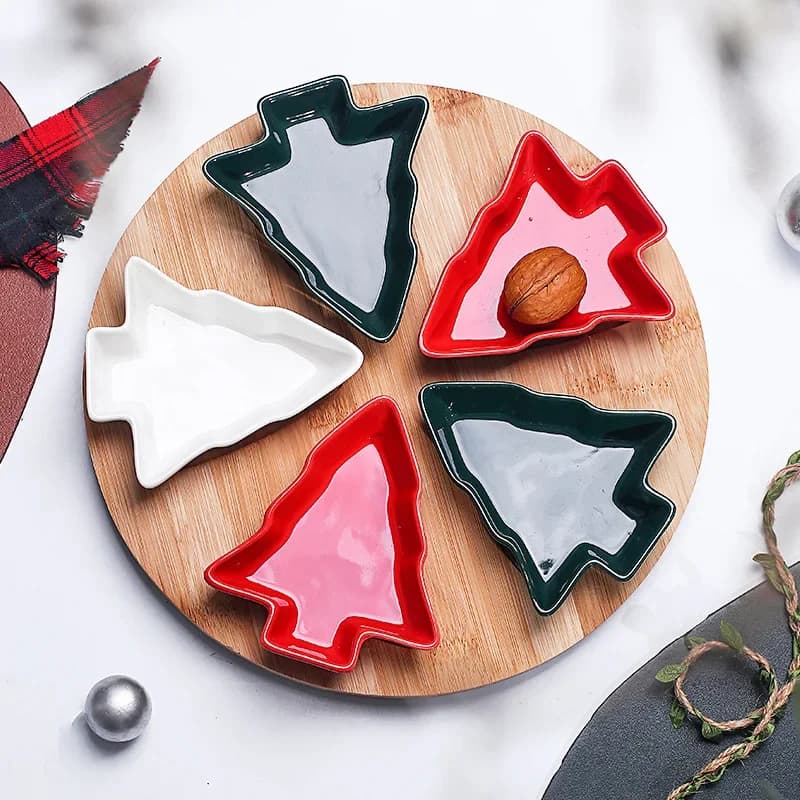 Piatto da spuntino in ceramica a forma di albero di natale nordico piatto da tavola in stile natalizio creativo vassoio girevole
