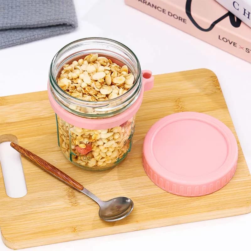 Contenitore per Overnight Oats con Coperchio e Cucchiaio, Tazza Portatile per Colazione, Cereali, Yogurt, Noci, 300ML, Scatola per Conservazione Alimenti e Frutta