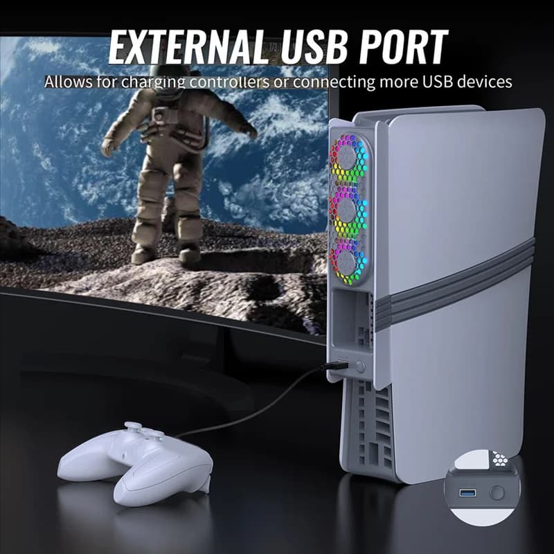 FEDI-Per PS5 Slim Stazione di raffreddamento aggiornata 3 Ventola di raffreddamento RGB USB per PS5 Slim /Pro Disc Accessori per console in edizione digitale