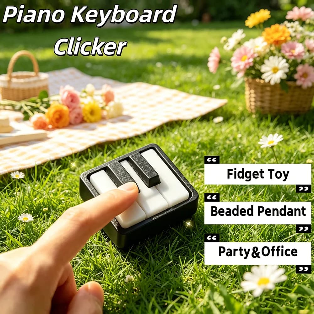 Mini Tastiera Pianoforte Clicker Stampata in 3D PLA, Giocattolo Antistress Meccanico con Tasti a Pressione, Pressatore Portatile con Portachiavi per Ufficio e Feste