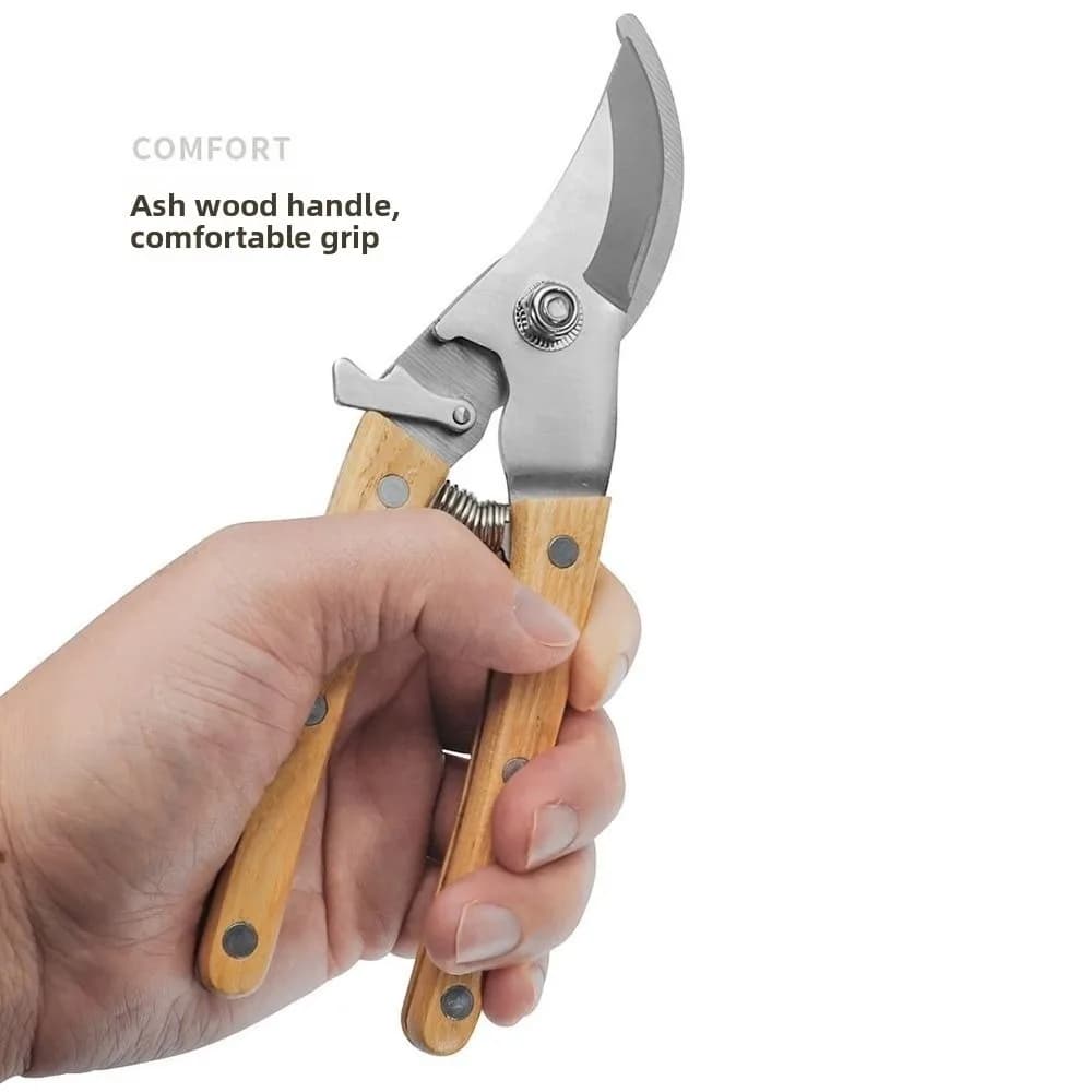 Stainless Steel Potting Hoses with Anti-slip Wood Handle, Troncarami with Safety Lock, Straight/Flexible Head, Gardening Shears