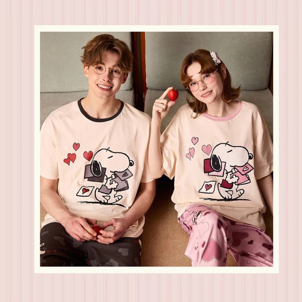 Set Pigiama Anime Carino Snoopy per Coppie, Unisex 2 Pezzi, Estivo a Maniche Corte, Stampa Cartoon, Abbigliamento da Notte in Cotone per Innamorati, Kawaii