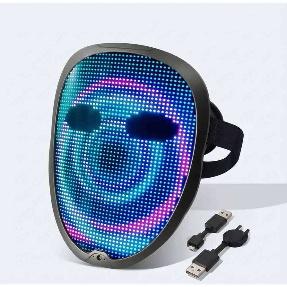 Programmable LED Mask with Bluetooth Control via Halloween App, Carnival, Celebrations, Lighting and Changing Facial Expression, Customizable Photos