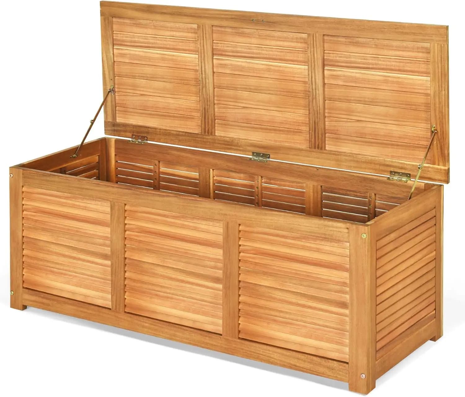 Solid Acacia Wood Deck Box Storage Bench, Outdoor Garden Organizer Container, Large Patio Cushion Holder For Backyard Porch, Natural Brown, One Piece