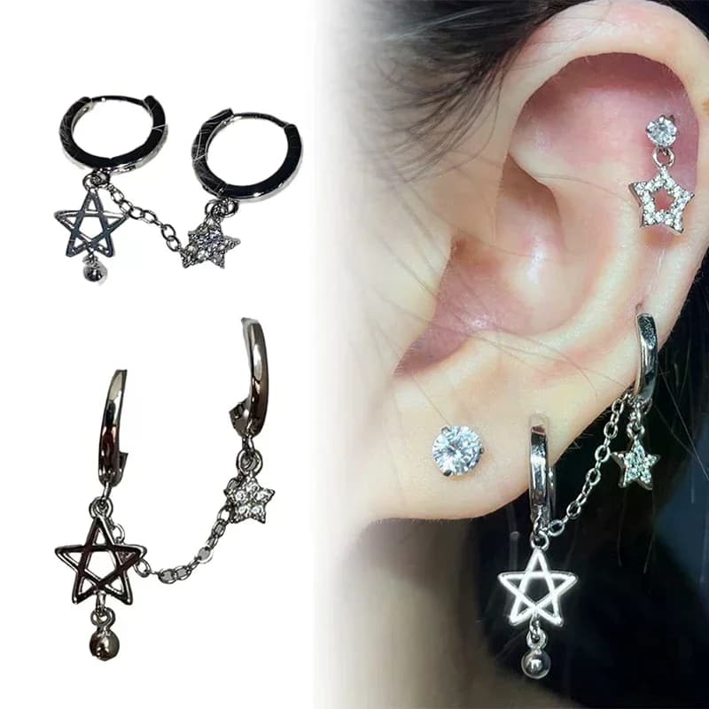 Temperament Star Chain Double Ear Hole Ear Bone Nail Y2K Fashion Hottie Earrings For Women Girls Jewelry Gift