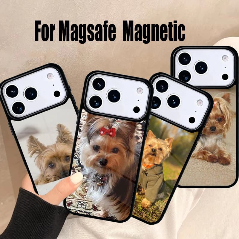 Cover Magnetica Morbida per iPhone 17 Air 16e 15 14 13 12 11 Pro Max Plus con Design Yorkshire Terrier (Yorkie)