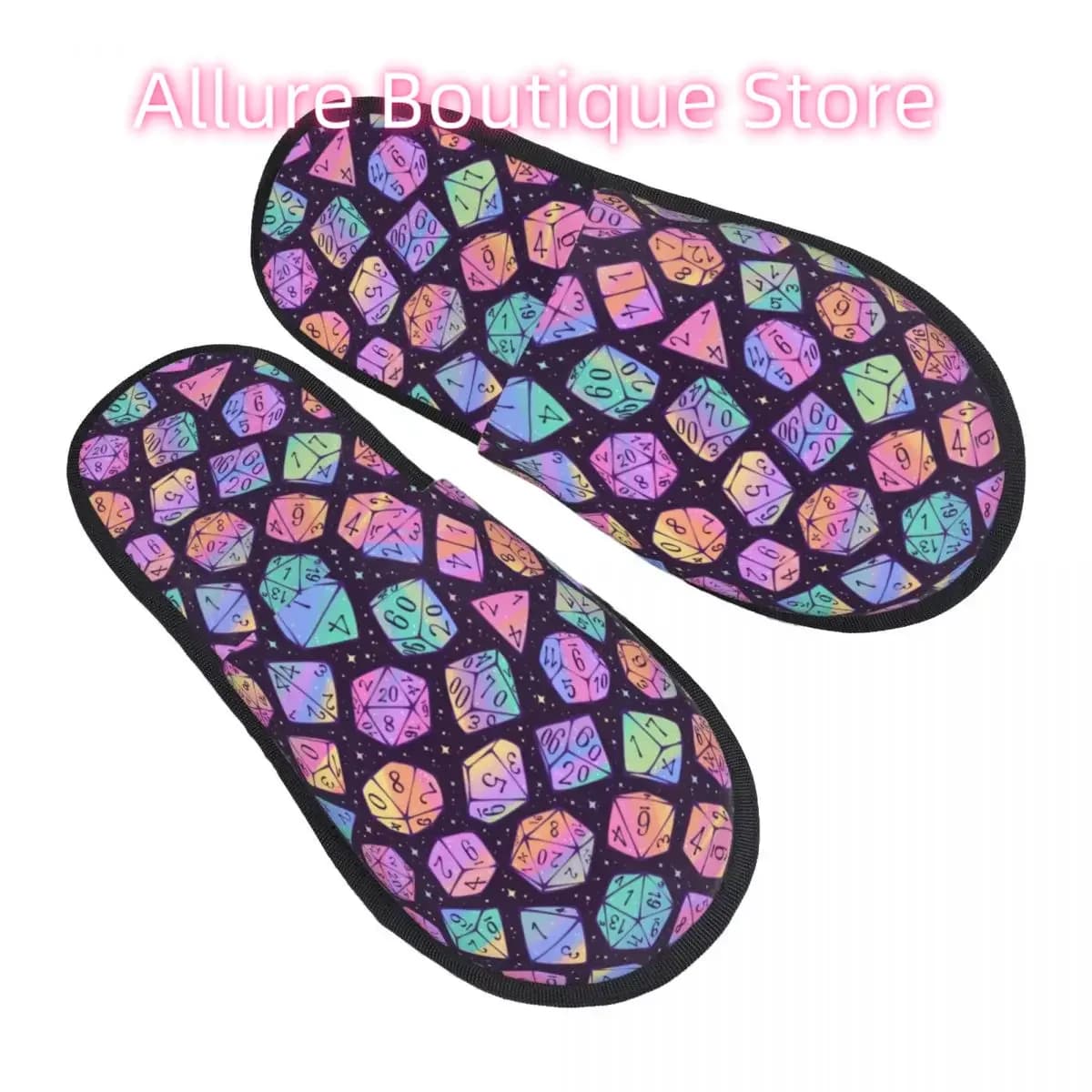 Modello di dadi arcobaleno Comode pantofole in memory foam da donna Fantasy Dragons DnD Gioco Camera da letto Scarpe da casa