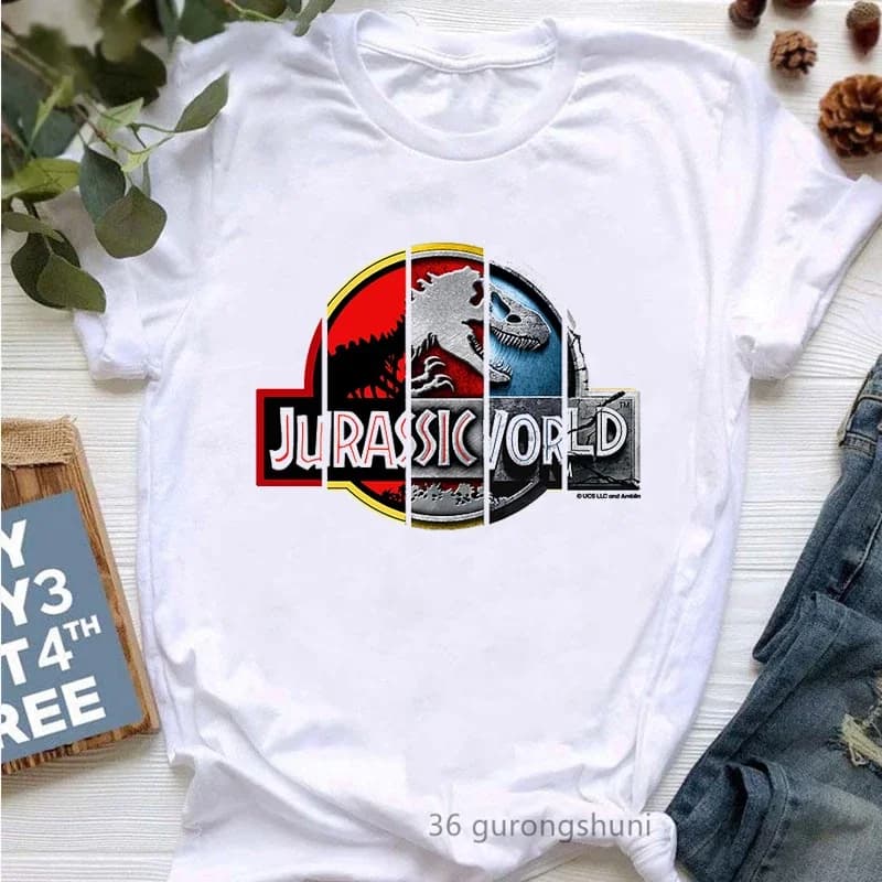 Glitter Jurassic Park Lettera Stampa Tshirt Donna Harajuku Kawaii Vestiti Dinosauro R-Rex T Shirt Femme Estate Magliette e camicette Tee Shirt 2023