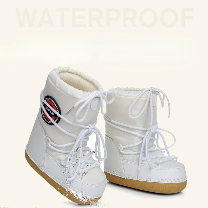 2024 Winter Snow Boots Women Ski Boots Fluffy Hairy Lace Up Middle Calf Platform Flat With White Ski Boots