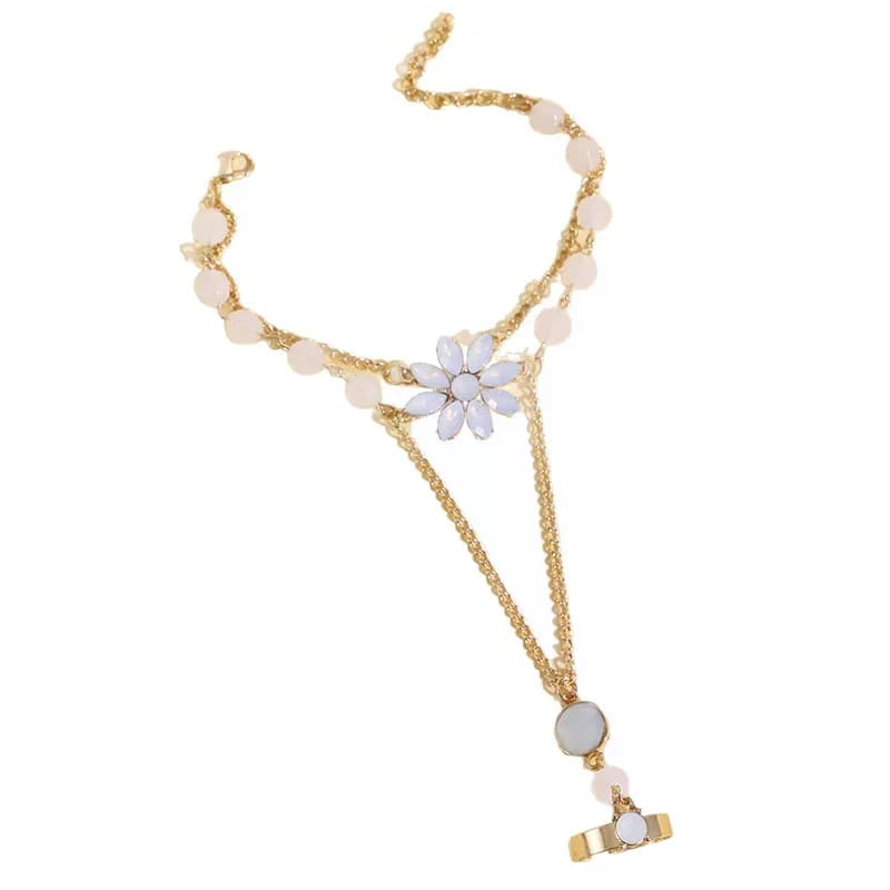 Bracciali con anello a fiore in zircone nero di lusso leggero per donna, bracciale a catena con fiori rossi e verdi, gioielli da festa