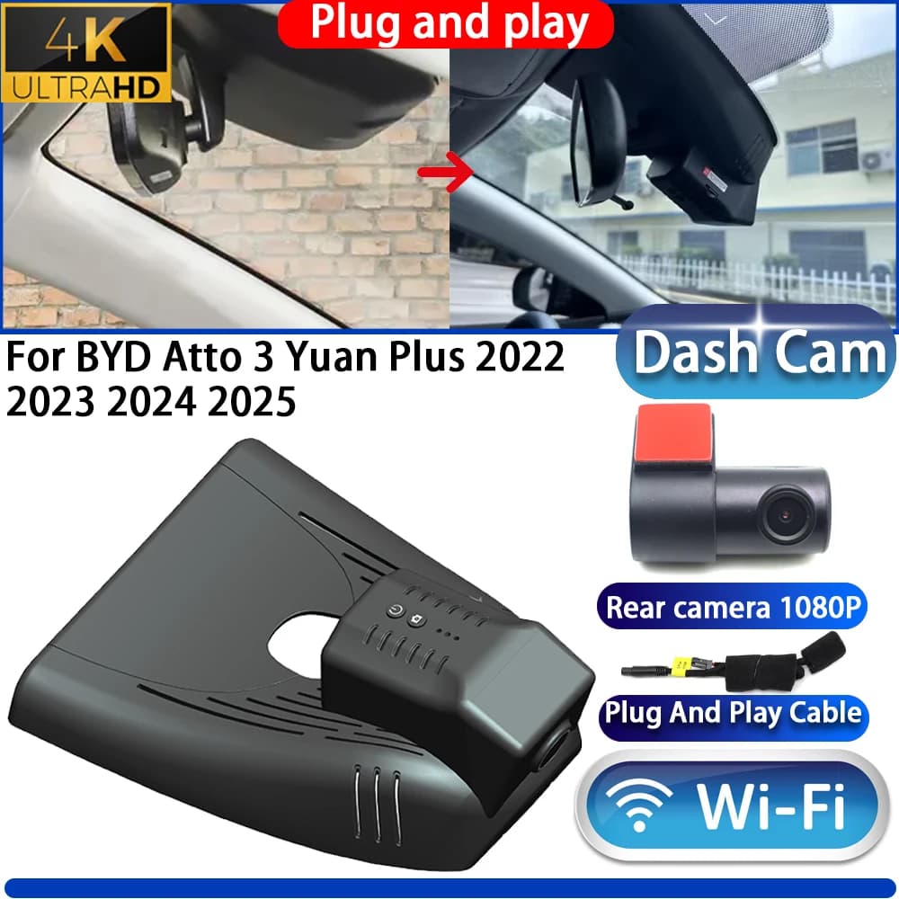 HighCity For BYD Act 3 Yuan Plus 2022 2023 2024 2025 Dash Cam Camera DVR 4K UHD 2160P Night Vision Plug And Play Video Recorder