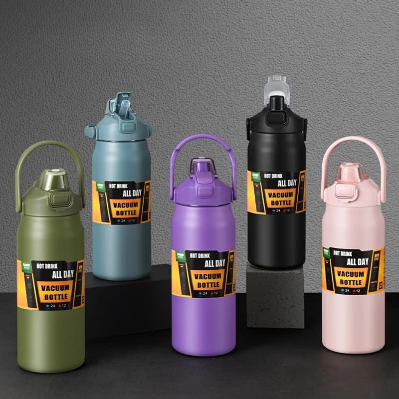 800/1000/1200/1500ml 304 Stainless Steel Water Bottle, Double Wall Vacuum Insulated Dual Drink Flask for Hiking Mountaineering