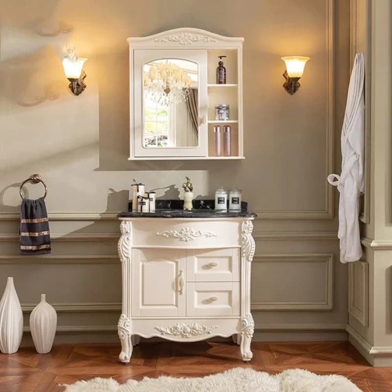 Mobile da Bagno Illuminato con Cassetti, Stile Nordico di Lusso, Organizzatore per Trucchi e Accessori da Bagno, Arredamento per Salotto