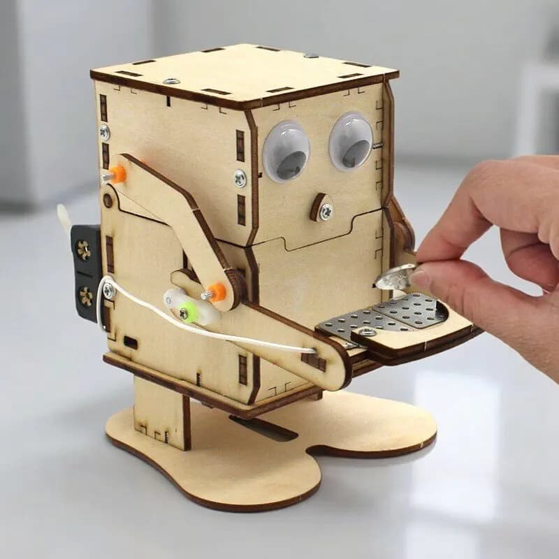 Kit Educativo STEM: Robot in Legno da Assemblare che Mangia Monete, Progetto Scientifico per l'Apprendimento
