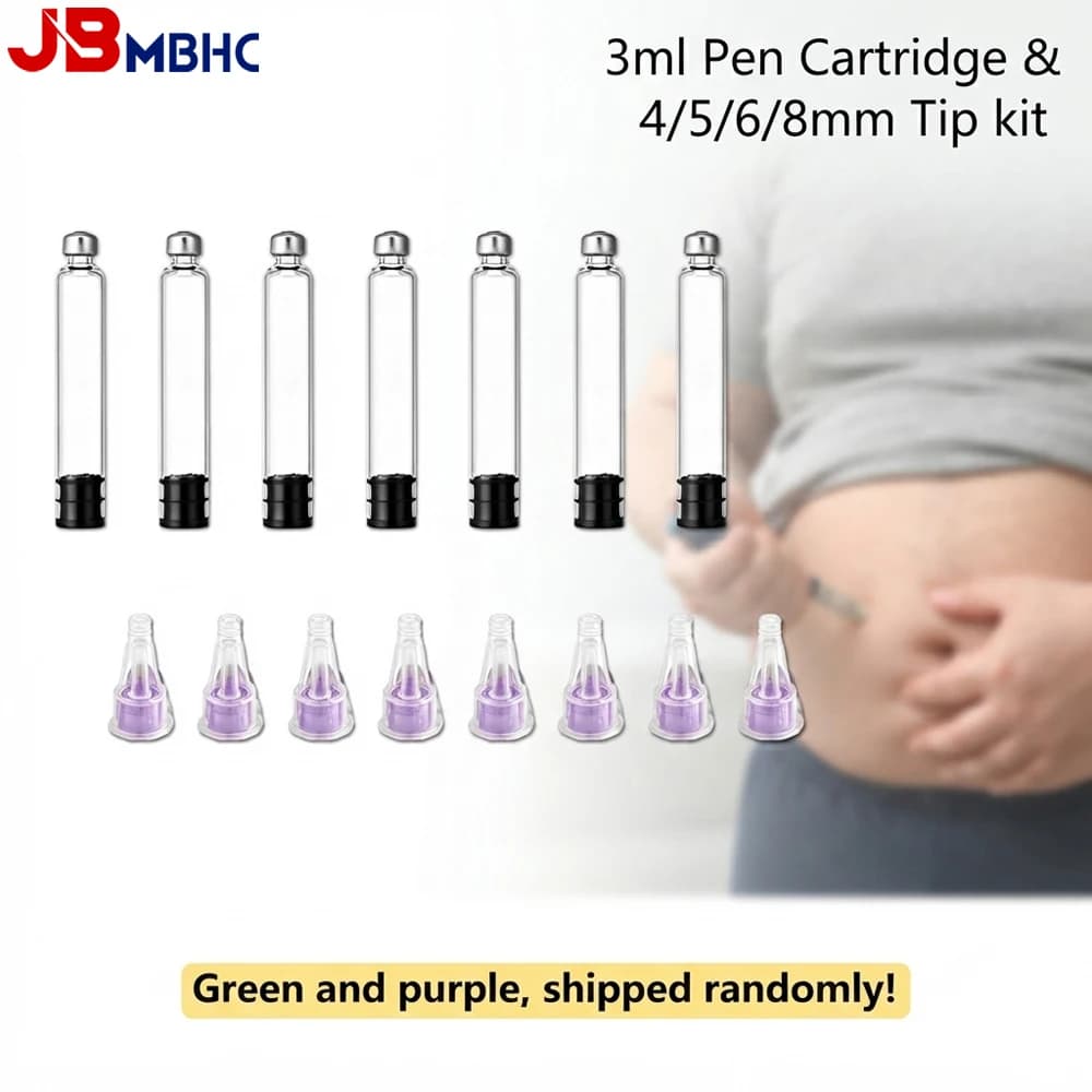 10-100PCS 3ml Pen Cartridge & 4/5/6/8mm Tip Kit, for Peptide Pen Disposable 3cc Empty Glass Cartridges Sterile Injection Needles