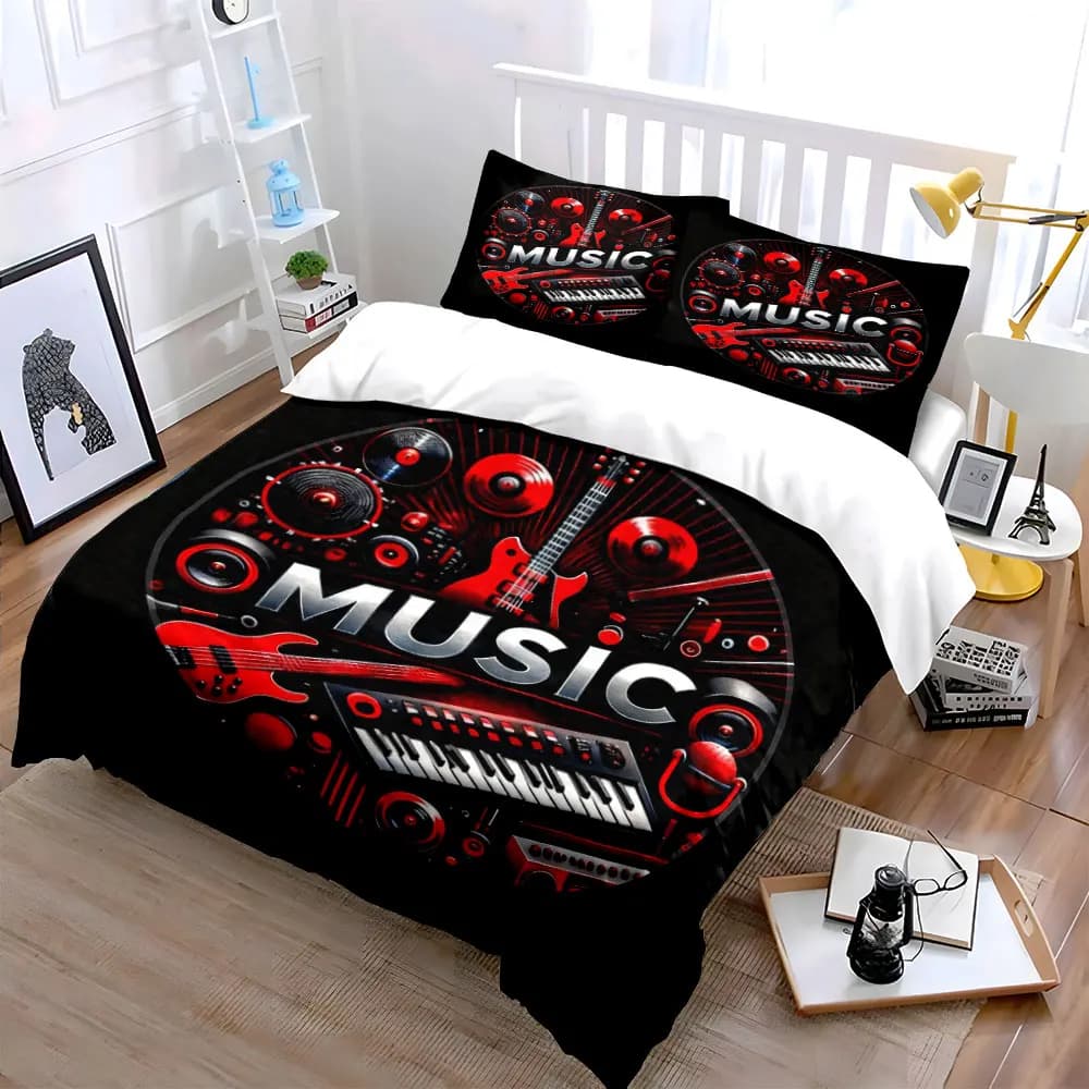 Set Trio di Strumenti Musicali, Set di Biancheria da Letto Morbido e Confortevole con 1 Copripiumino e 2 Federe, Regalo