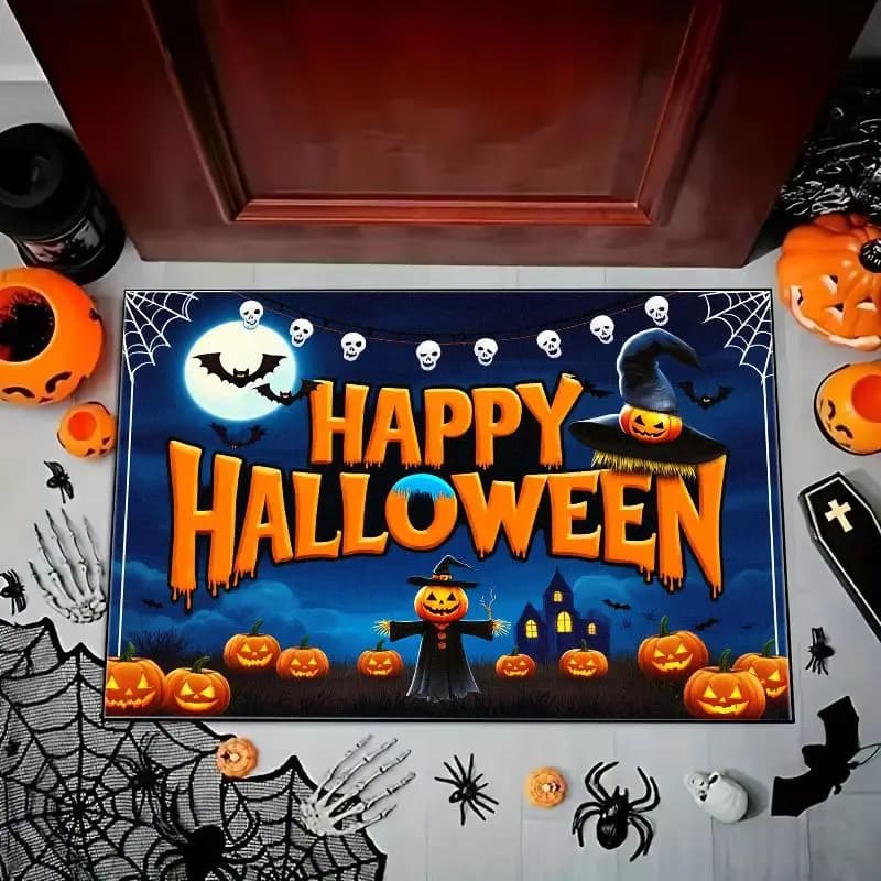 VIKAMA Halloween Moon Night Pumpkin Witch Castle Bat Door Mat Entrance Bath Doorway Home Carpet Home Decoration