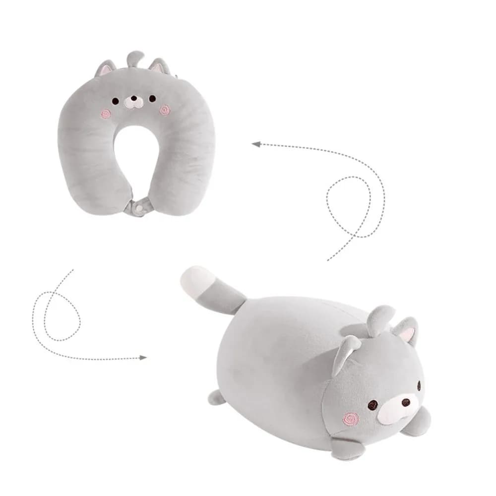 Cuscino deformabile a forma di U per gatti Particelle di schiuma Cuscino per il collo delicato sulla pelle Morbido cuscino da viaggio 2 in 1 Viaggio d'affari