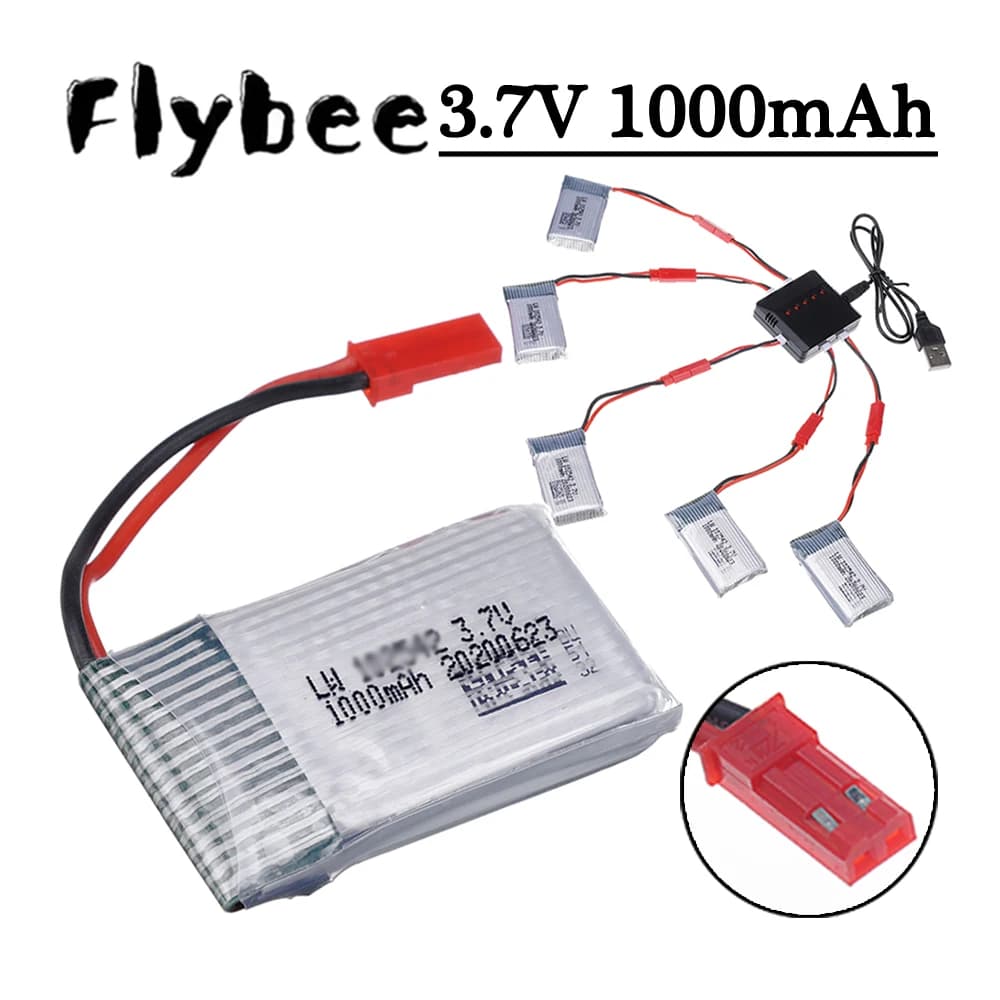 Batteria Lipo e caricabatterie da 3,7 V 1000 mAh con SPINA JST per X400 X500 X800 HD1315 HJ818 HJ819 X25 Rc Drone Quadcopter Pezzi di ricambio