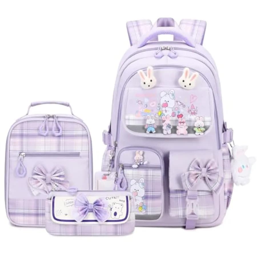 Zaino CYOQX per ragazze, set da 3 pezzi con borsa per il pranzo, zaino per adolescenti, carino zaino scolastico per ragazze adolescenti
