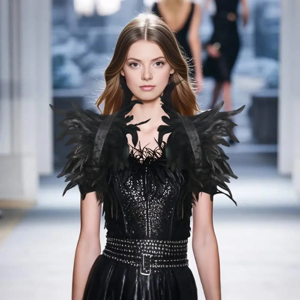 Colletto a mantella Mantello in stile gotico con piume a strati Accessorio per scialle leggero per un aspetto versatile Colletto finto con piume