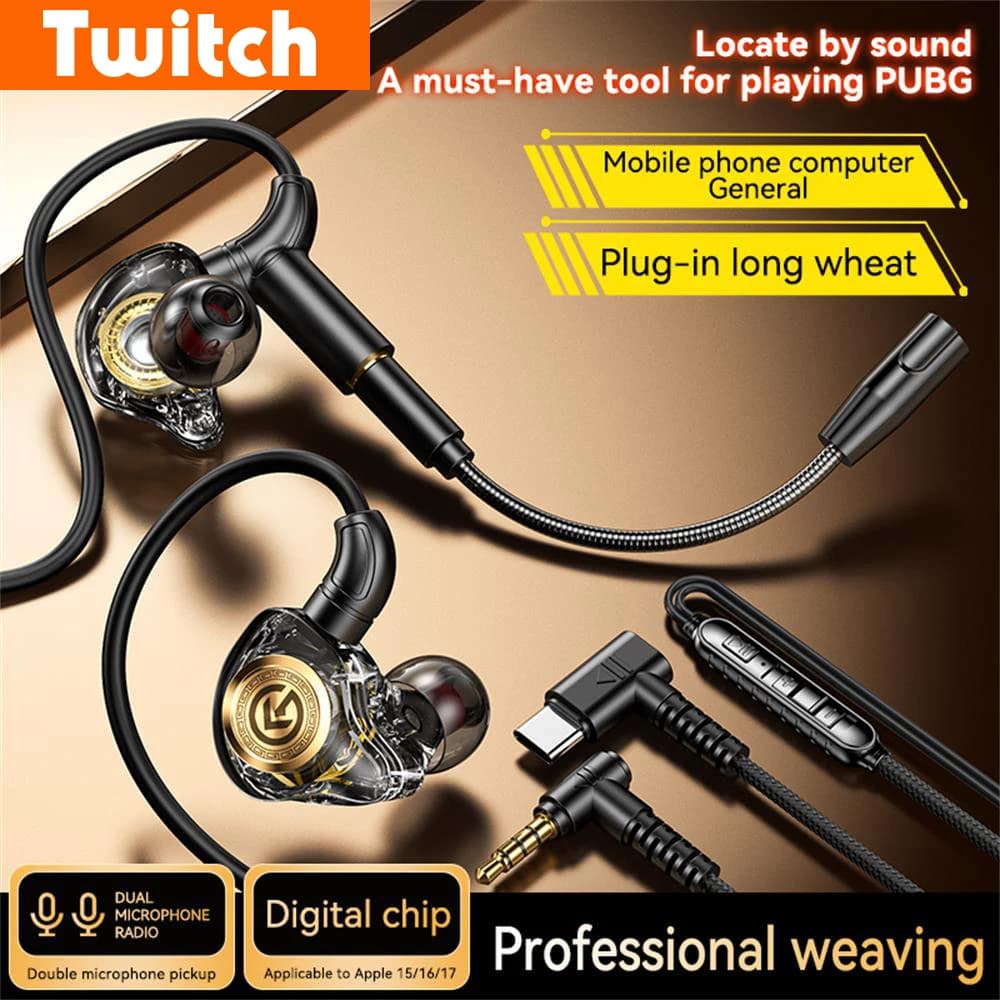 Portable 3.5mm/Type-C, E-sports Gaming Headphones, HiFi Stereo 360 ° Rear with Surround Sound and Microphone for iPhone 15 16 17 Samsung
