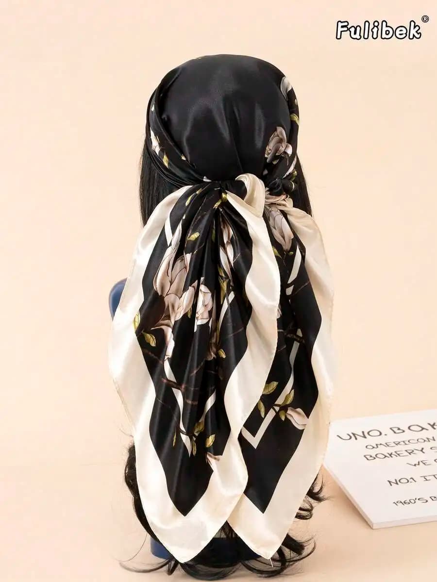1pc Women's 90cm Floral Print Square Scarf/Bandana, Spring/Summer New Fashion Accessory Suitable For Beach, Daily Life, Adding S