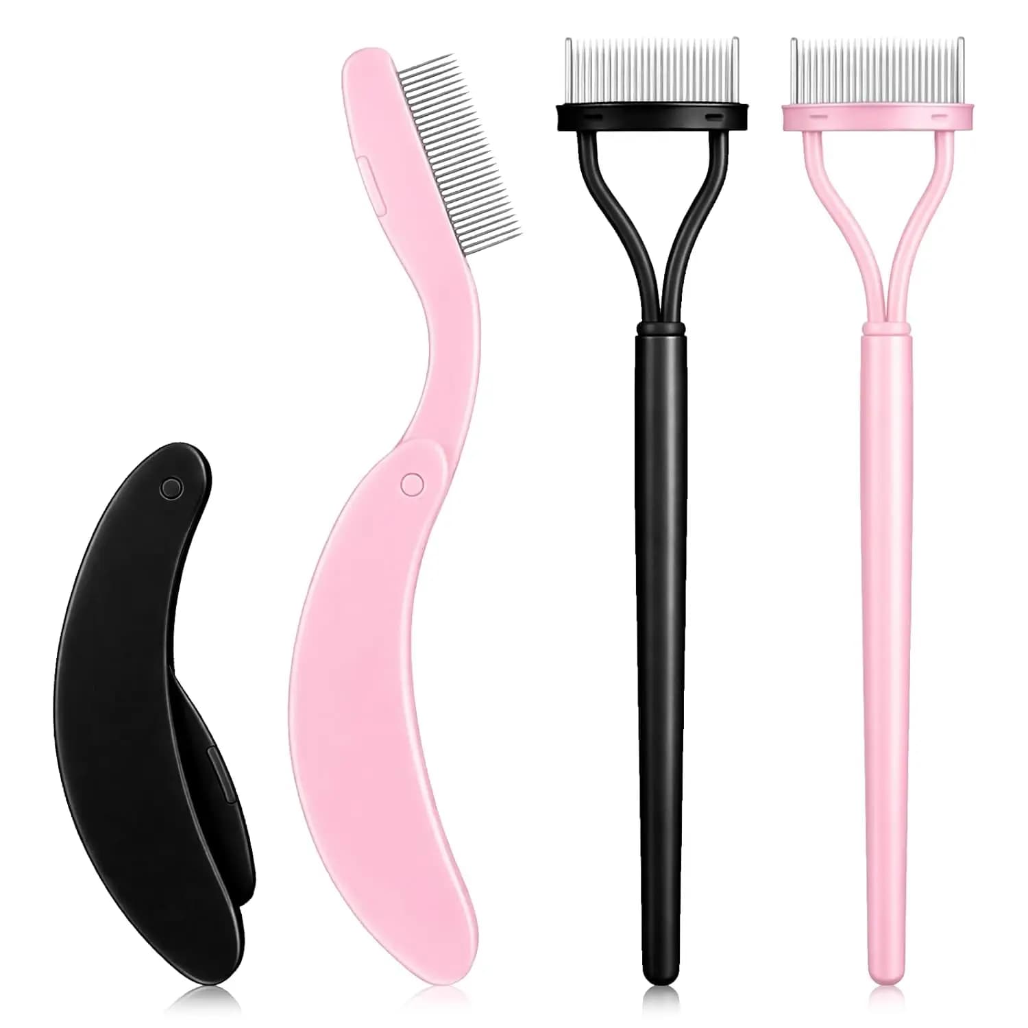 4PCS Metal Teeth Eyelash Comb - Portable Lash Separator Tool, Pink Mascara Brush for Clump-Free Application (Salon & Travel)