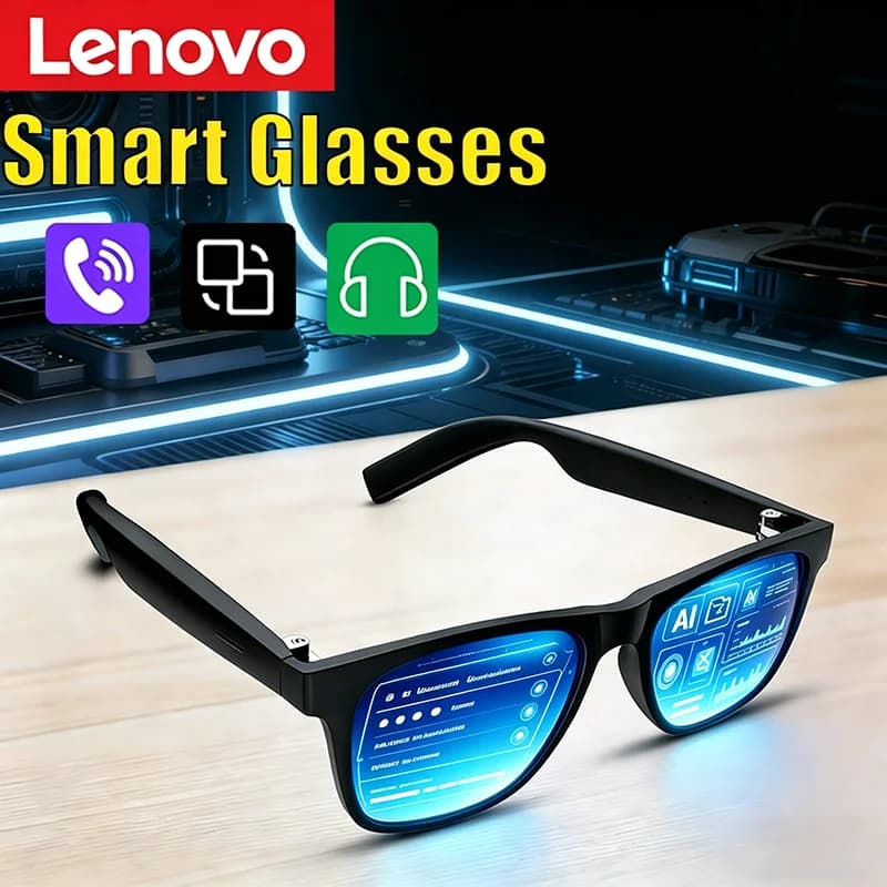 Occhiali Intelligenti AI Lenovo con Controllo Remoto, Fotocamera Touch, Registrazione, Traduttore, Assistente Vocale, Musica, Bluetooth Wireless